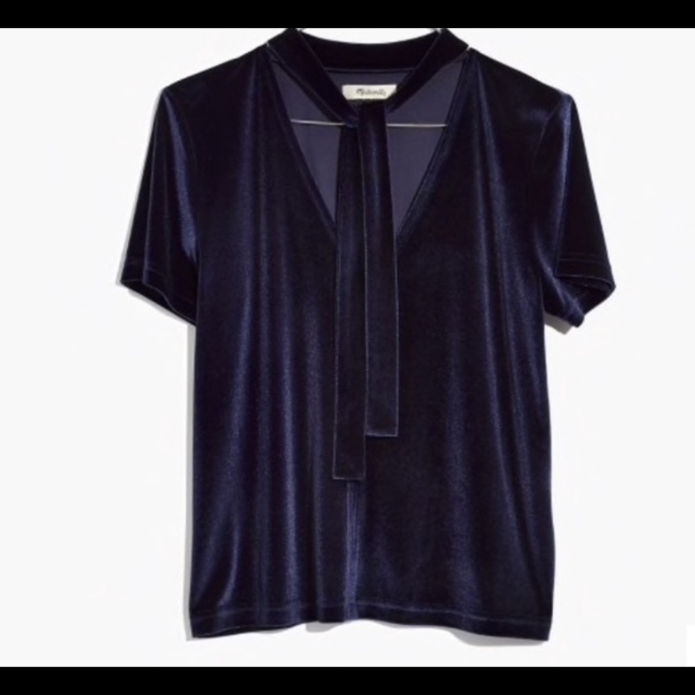 Madeweel Velvet Tie-Neck V Neck Top